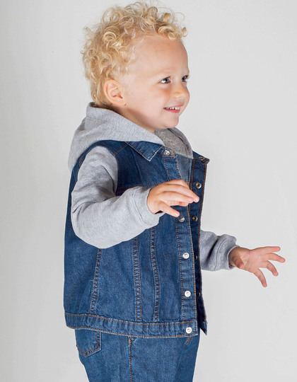 Denim Jacket With Fleece Hood And Sleeves
